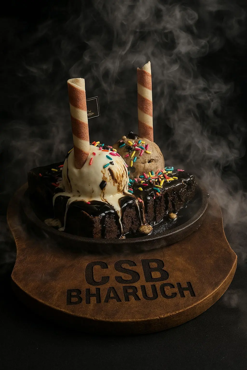 Chocolate dessert with ice cream served at Chai Sutta Bar Bharuch