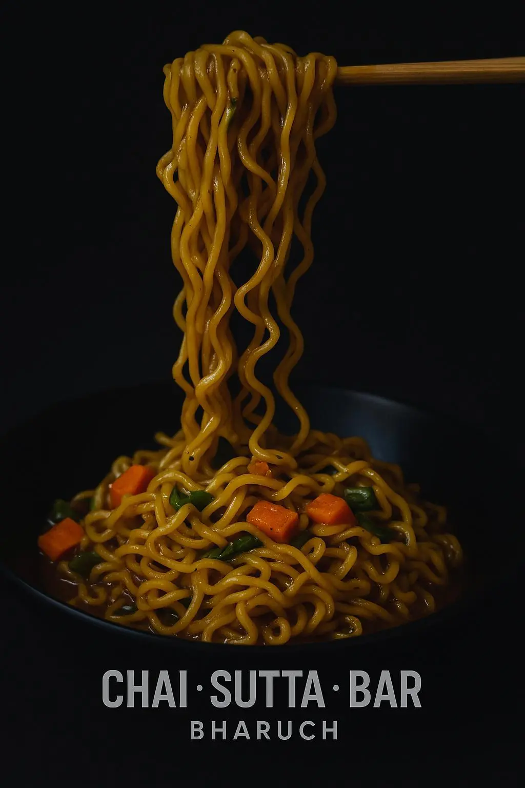 Saucy noodles served at Chai Sutta Bar Bharuch
