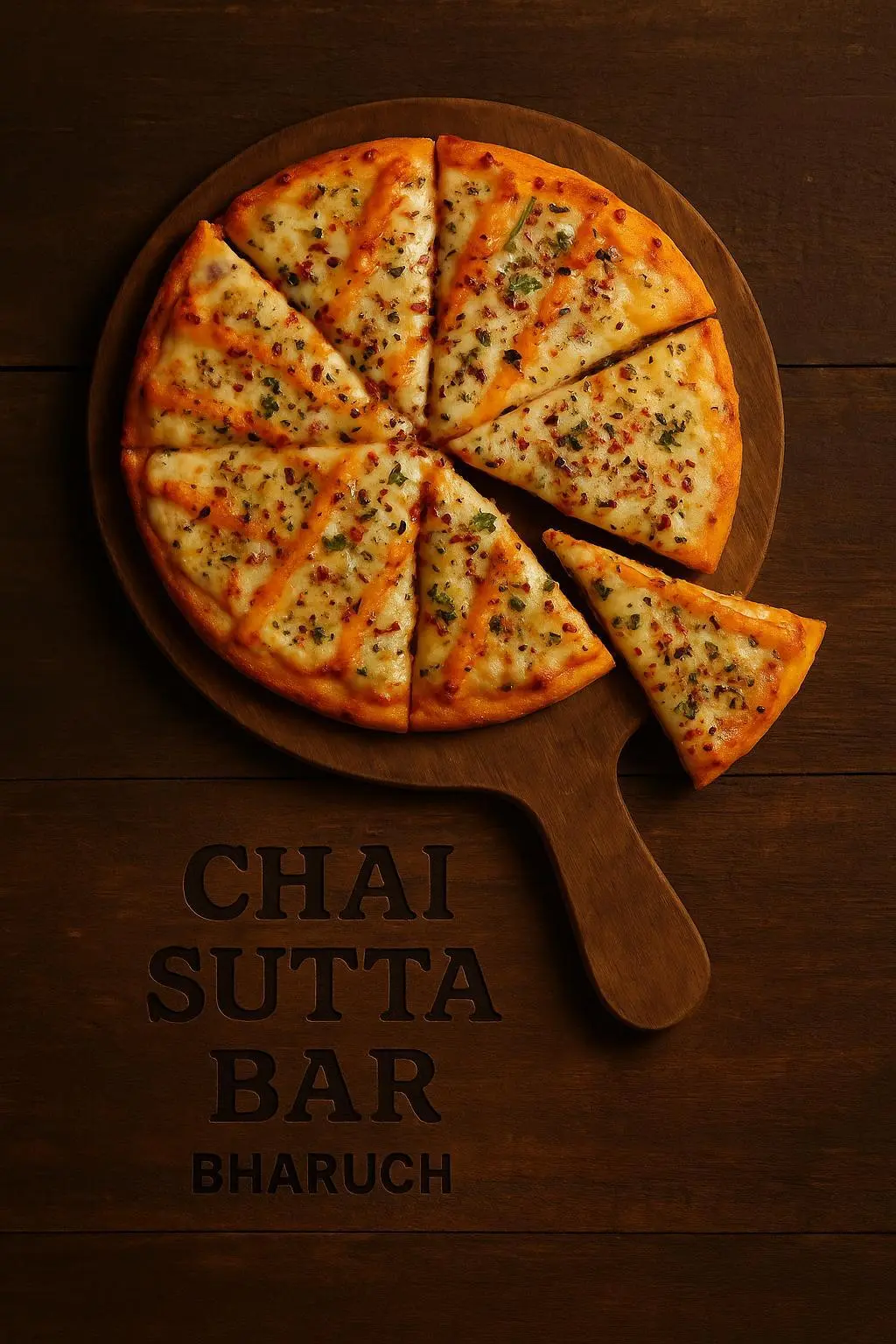 Cheesy pizza served at Chai Sutta Bar Bharuch